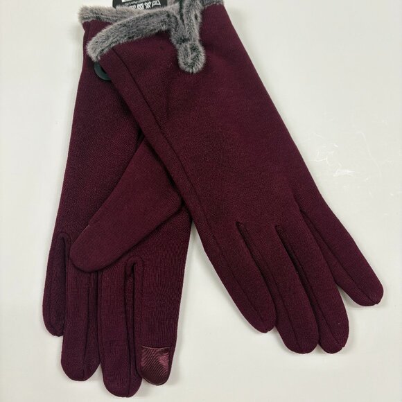 Gloves - Ladies - Maroon/ Cranberry Fleece Gloves - W/ Faux Fur- NWT- Various SZ - Picture 3 of 8